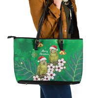 New Zealand Kakapo Christmas Leather Tote Bag Owl Parrot Santa Sliver Fern Manuka - Green - Polynesian Pride