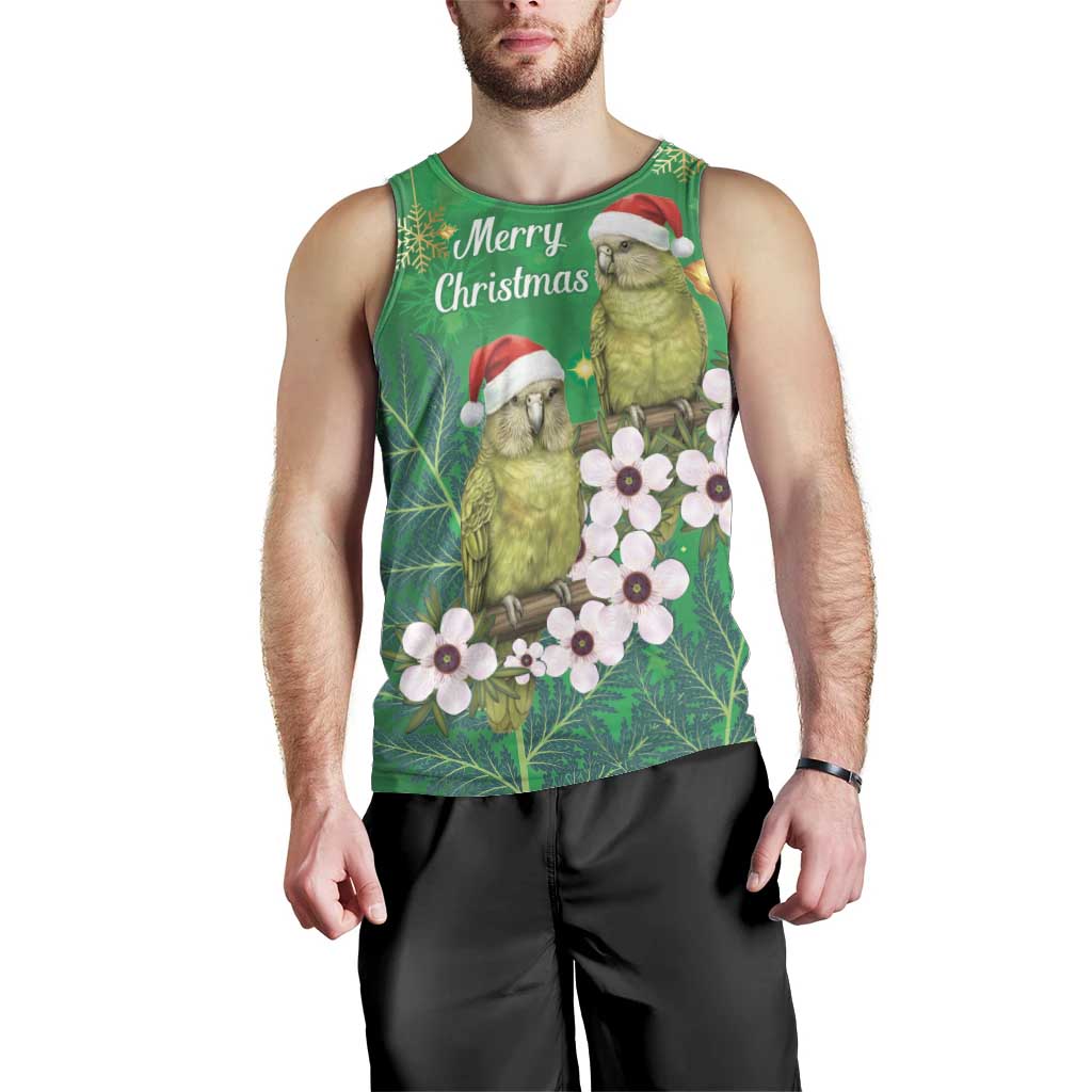 New Zealand Kakapo Christmas Men Tank Top Owl Parrot Santa Sliver Fern Manuka - Green - Polynesian Pride