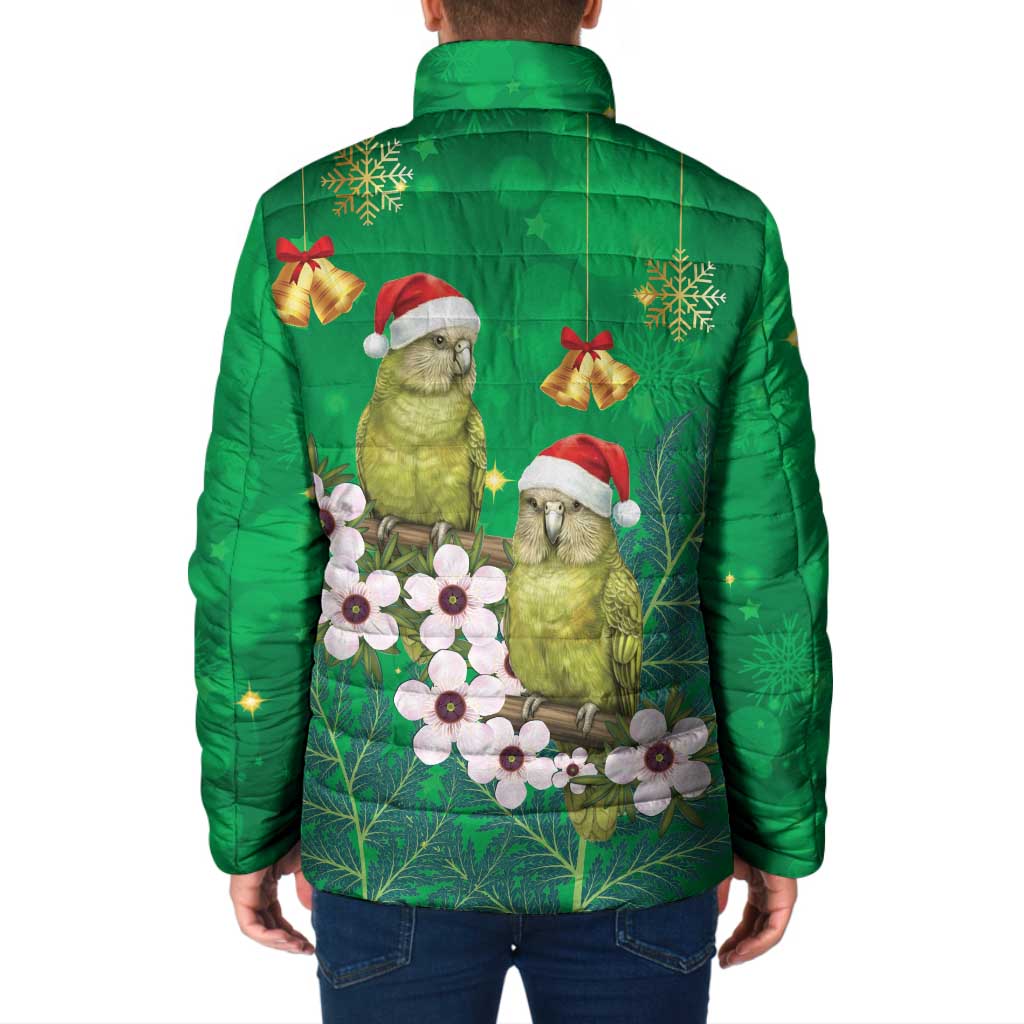 New Zealand Kakapo Christmas Padded Jacket Owl Parrot Santa Sliver Fern Manuka - Green - Polynesian Pride