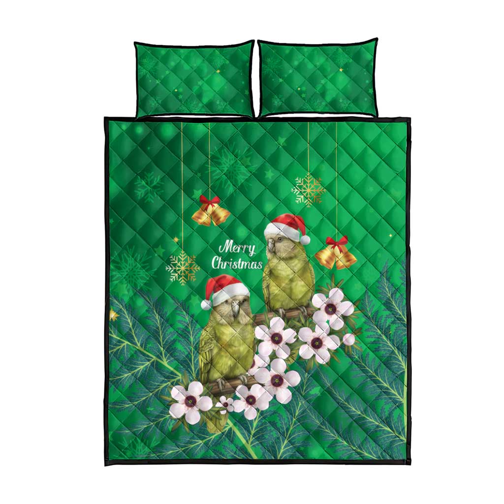 New Zealand Kakapo Christmas Quilt Bed Set Owl Parrot Santa Sliver Fern Manuka - Green - Polynesian Pride