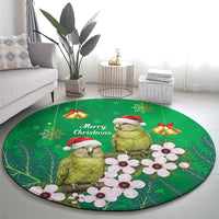 New Zealand Kakapo Christmas Round Carpet Owl Parrot Santa Sliver Fern Manuka - Green - Polynesian Pride
