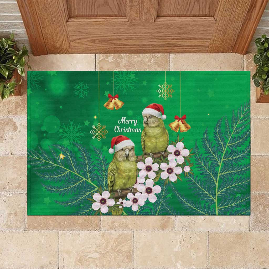New Zealand Kakapo Christmas Rubber Doormat Owl Parrot Santa Sliver Fern Manuka - Green - Polynesian Pride