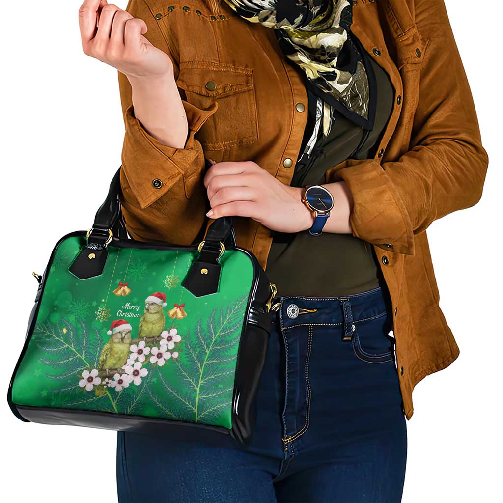New Zealand Kakapo Christmas Shoulder Handbag Owl Parrot Santa Sliver Fern Manuka - Green - Polynesian Pride