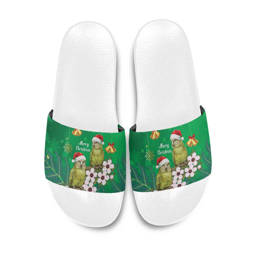 New Zealand Kakapo Christmas Slide Sandals Owl Parrot Santa Sliver Fern Manuka - Green - Polynesian Pride