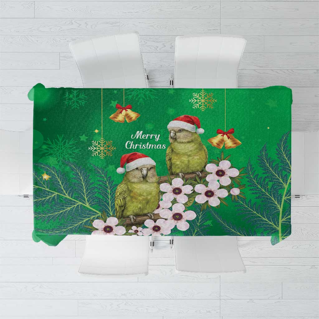 New Zealand Kakapo Christmas Tablecloth Owl Parrot Santa Sliver Fern Manuka - Green - Polynesian Pride