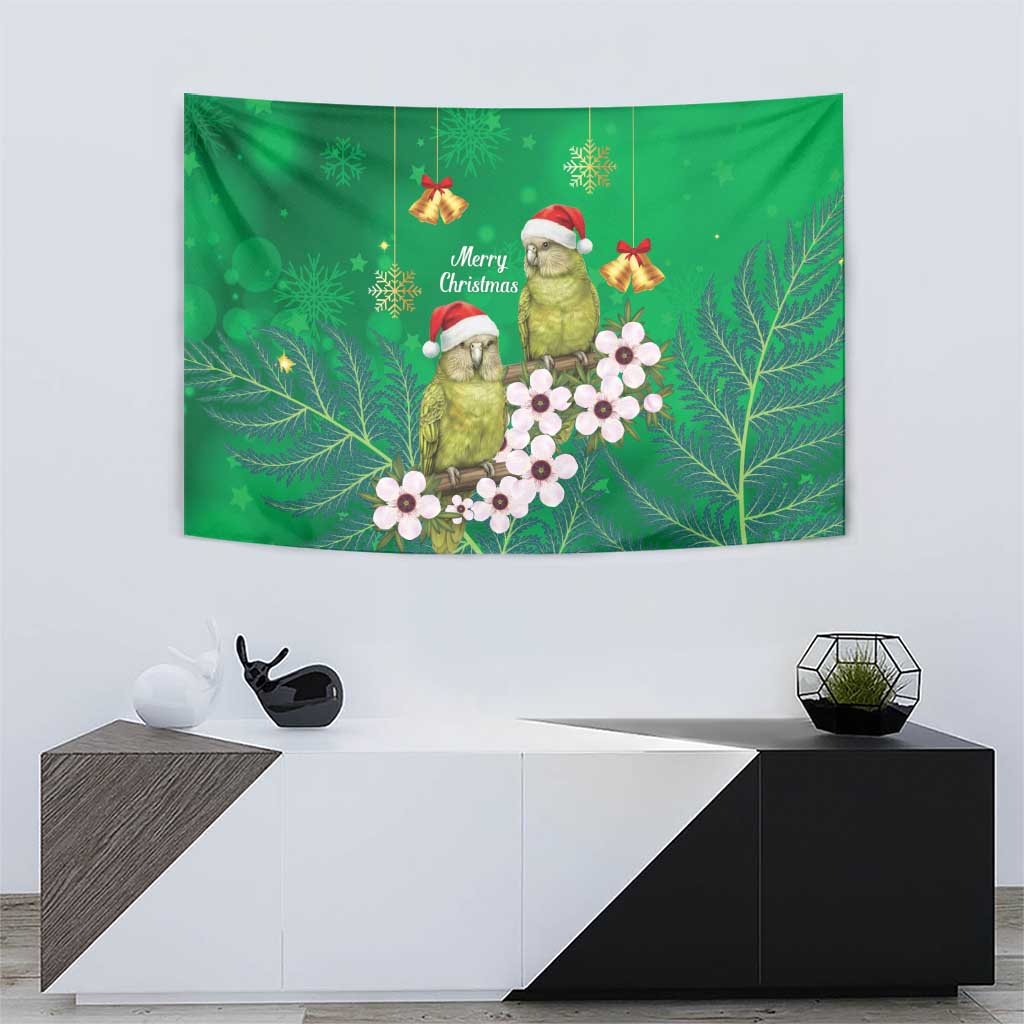 New Zealand Kakapo Christmas Tapestry Owl Parrot Santa Sliver Fern Manuka - Green - Polynesian Pride