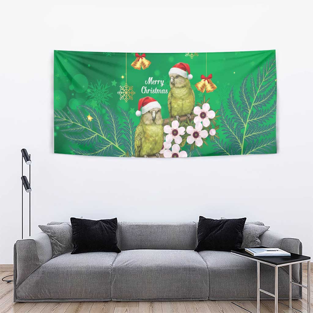New Zealand Kakapo Christmas Tapestry Owl Parrot Santa Sliver Fern Manuka - Green - Polynesian Pride