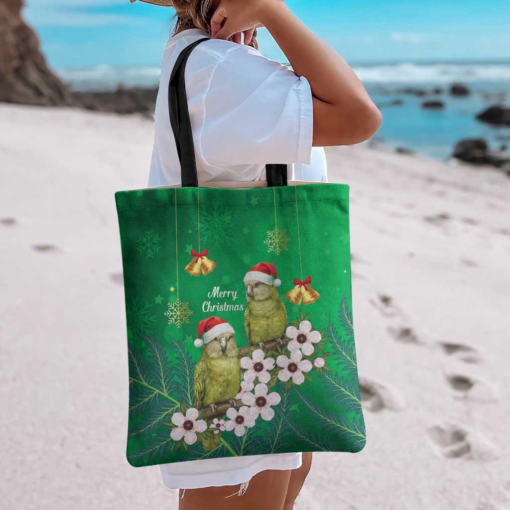 New Zealand Kakapo Christmas Tote Bag Owl Parrot Santa Sliver Fern Manuka - Green - Polynesian Pride
