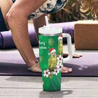 New Zealand Kakapo Christmas Tumbler With Handle Owl Parrot Santa Sliver Fern Manuka - Green - Polynesian Pride
