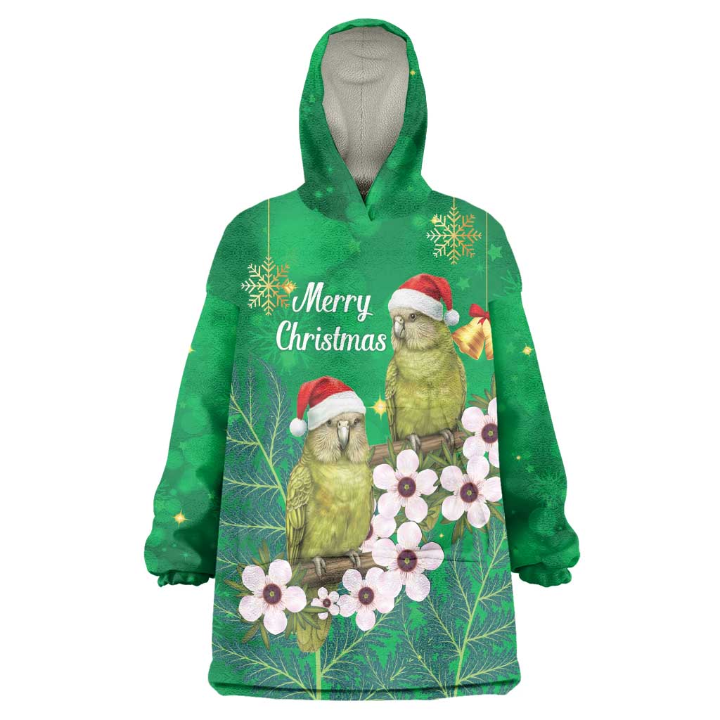 New Zealand Kakapo Christmas Wearable Blanket Hoodie Owl Parrot Santa Sliver Fern Manuka - Green - Polynesian Pride