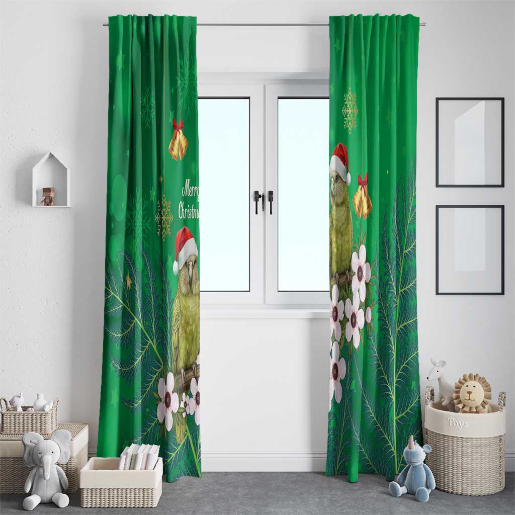 New Zealand Kakapo Christmas Window Curtain Owl Parrot Santa Sliver Fern Manuka - Green - Polynesian Pride