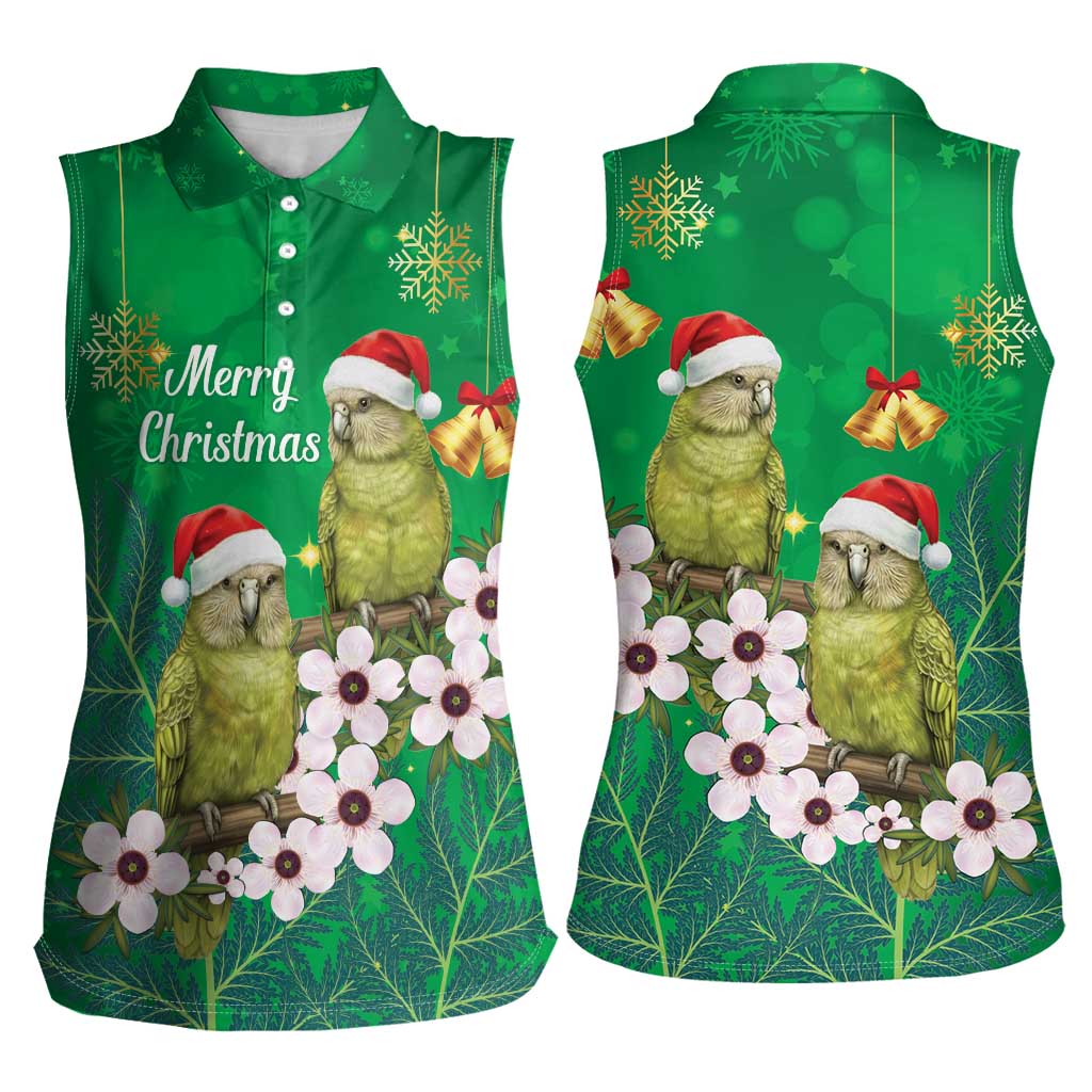New Zealand Kakapo Christmas Women Sleeveless Polo Shirt Owl Parrot Santa Sliver Fern Manuka - Green - Polynesian Pride