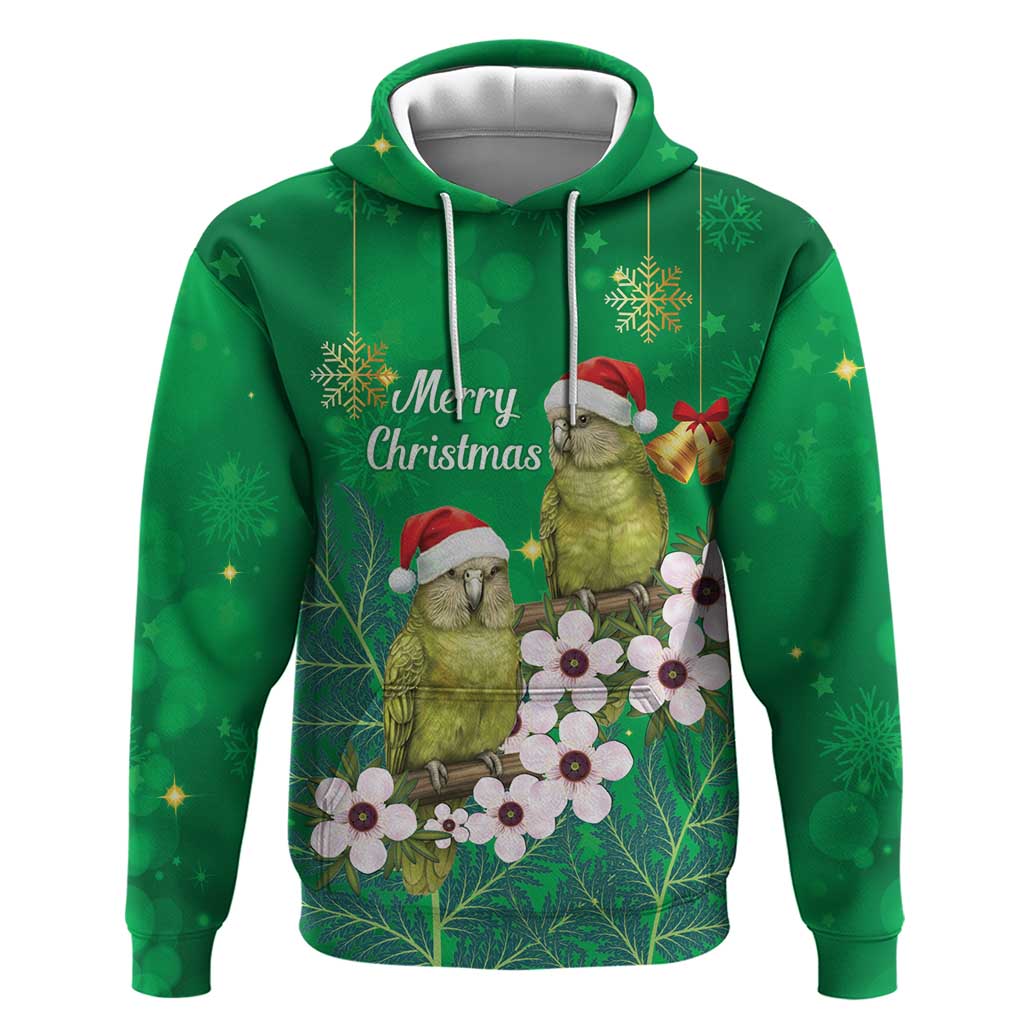 New Zealand Kakapo Christmas Zip Hoodie Owl Parrot Santa Sliver Fern Manuka - Green - Polynesian Pride