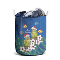 New Zealand Kakapo Christmas Laundry Basket Owl Parrot Santa Sliver Fern Manuka - Blue - Polynesian Pride