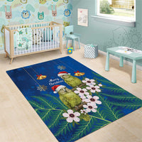 New Zealand Kakapo Christmas Area Rug Owl Parrot Santa Sliver Fern Manuka - Blue - Polynesian Pride