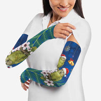New Zealand Kakapo Christmas Arm Sleeves Owl Parrot Santa Sliver Fern Manuka - Blue - Polynesian Pride