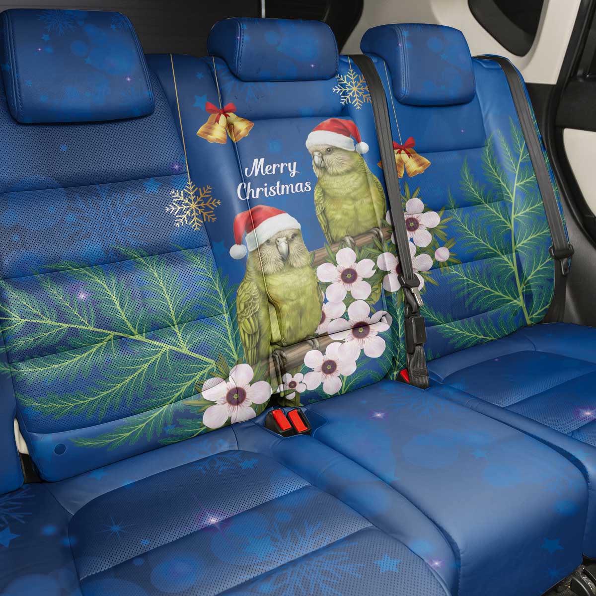 New Zealand Kakapo Christmas Back Car Seat Cover Owl Parrot Santa Sliver Fern Manuka - Blue - Polynesian Pride