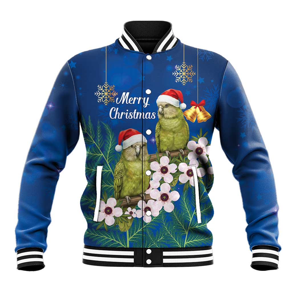New Zealand Kakapo Christmas Baseball Jacket Owl Parrot Santa Sliver Fern Manuka - Blue LT14 Unisex Blue - Polynesian Pride