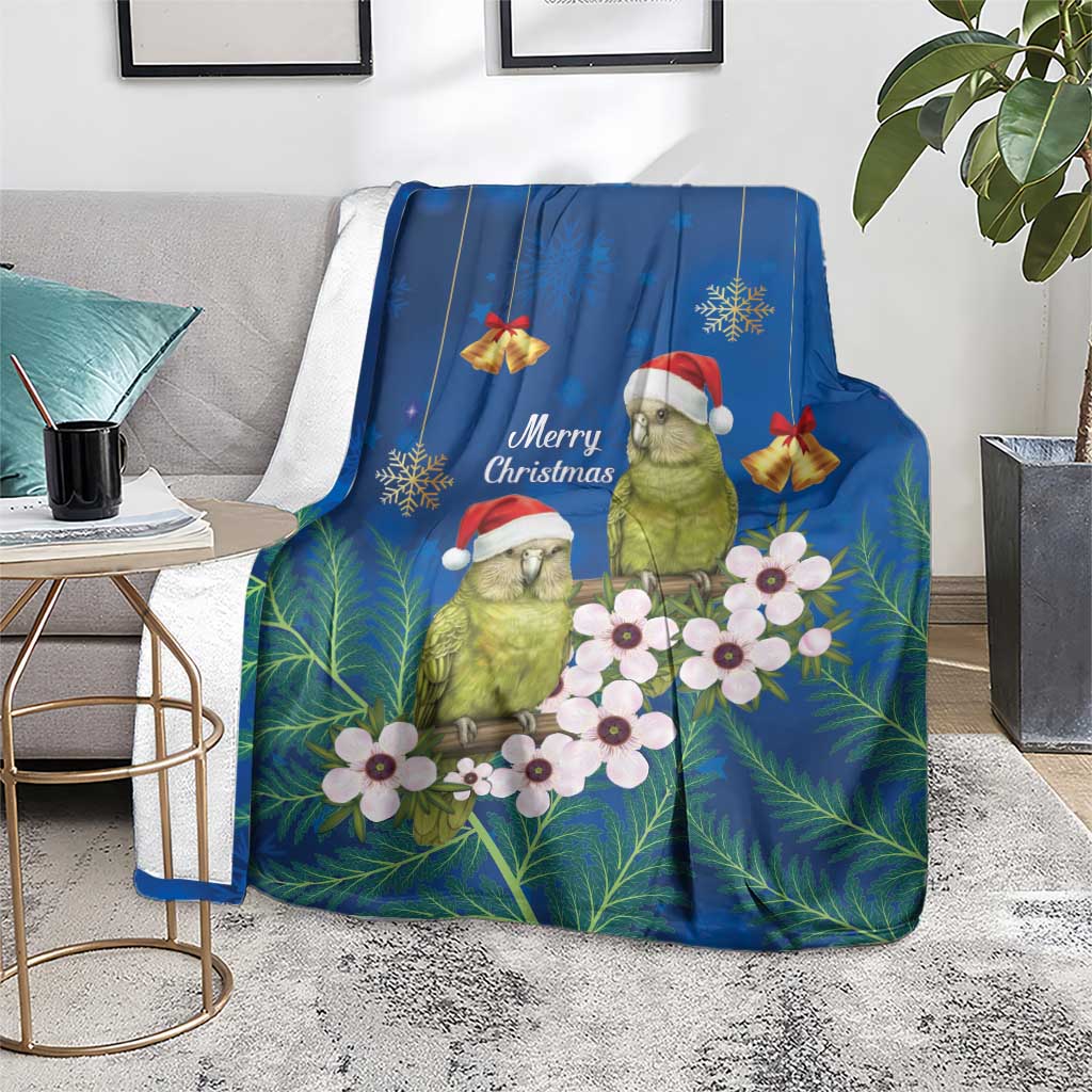 New Zealand Kakapo Christmas Blanket Owl Parrot Santa Sliver Fern Manuka - Blue - Polynesian Pride