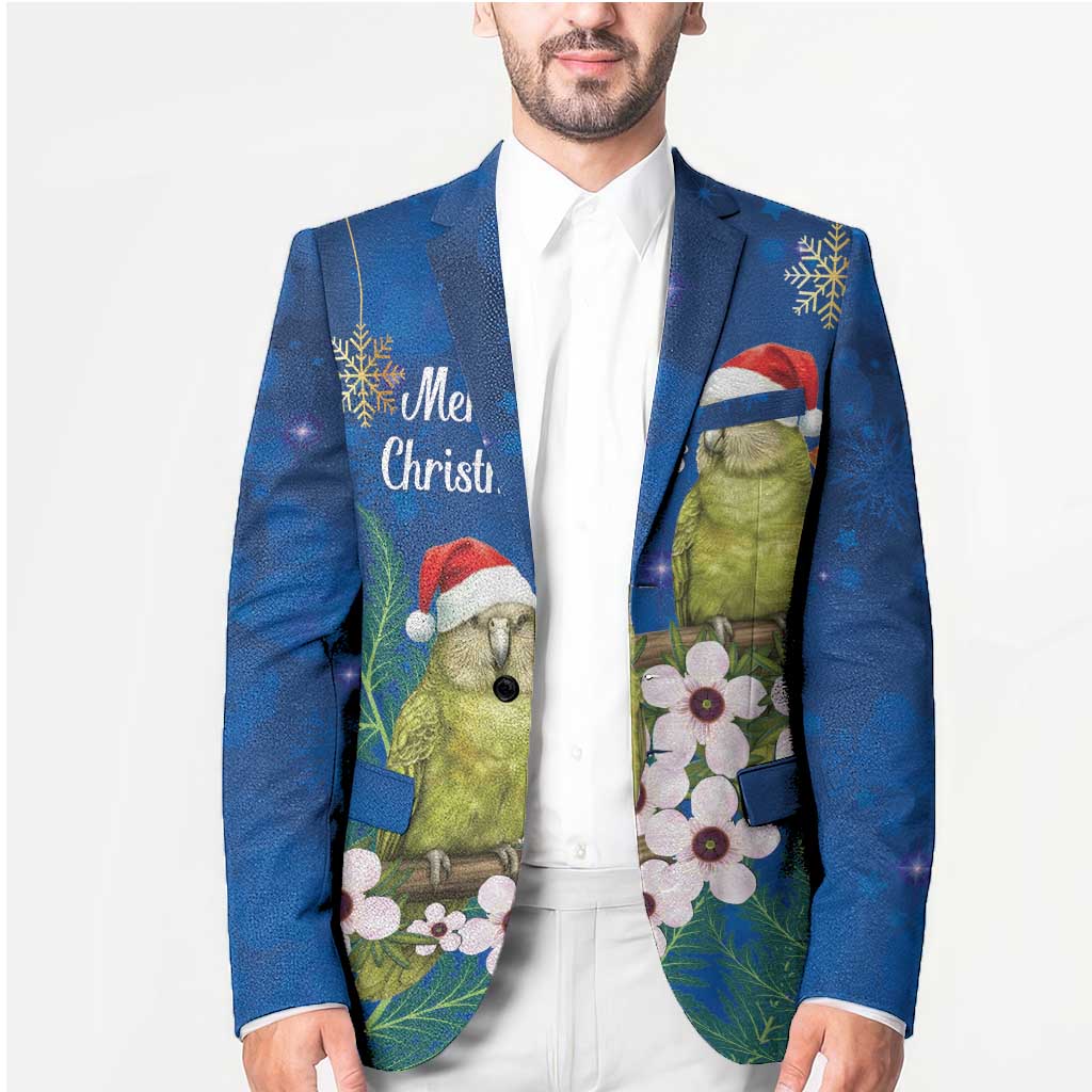 New Zealand Kakapo Christmas Blazer Owl Parrot Santa Sliver Fern Manuka - Blue - Polynesian Pride