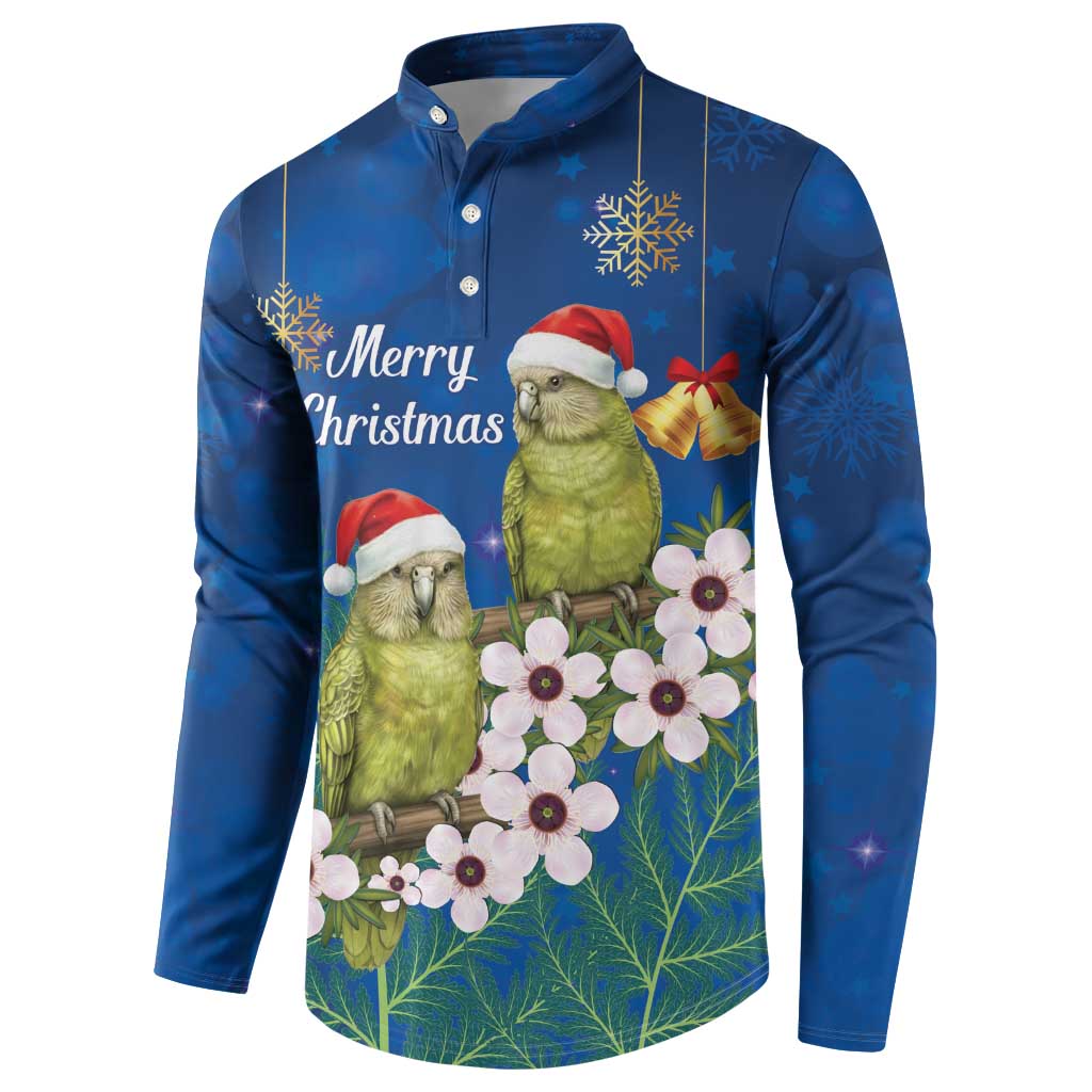 New Zealand Kakapo Christmas Button Sweatshirt Owl Parrot Santa Sliver Fern Manuka - Blue - Polynesian Pride