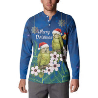 New Zealand Kakapo Christmas Button Sweatshirt Owl Parrot Santa Sliver Fern Manuka - Blue - Polynesian Pride