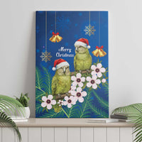 New Zealand Kakapo Christmas Canvas Wall Art Owl Parrot Santa Sliver Fern Manuka - Blue - Polynesian Pride