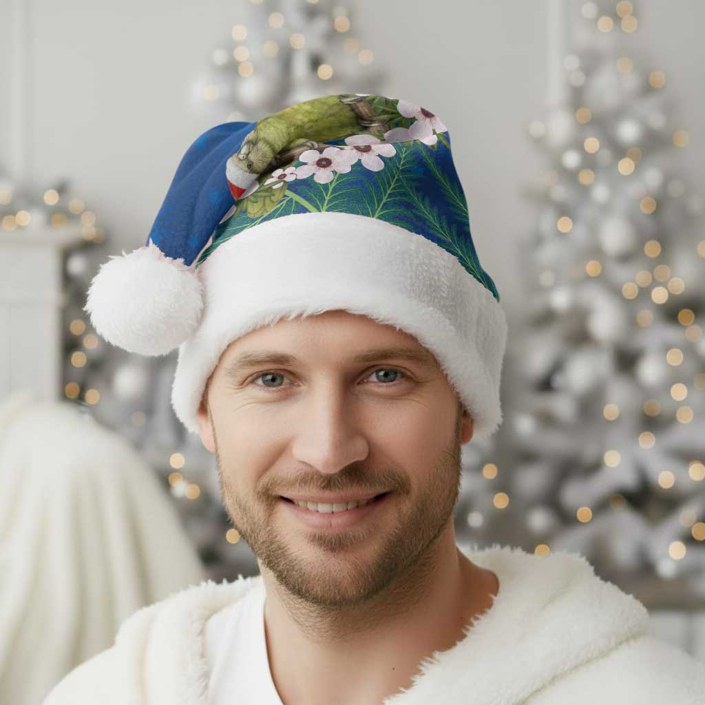 New Zealand Kakapo Christmas Santa Hat Owl Parrot Santa Sliver Fern Manuka - Blue - Polynesian Pride