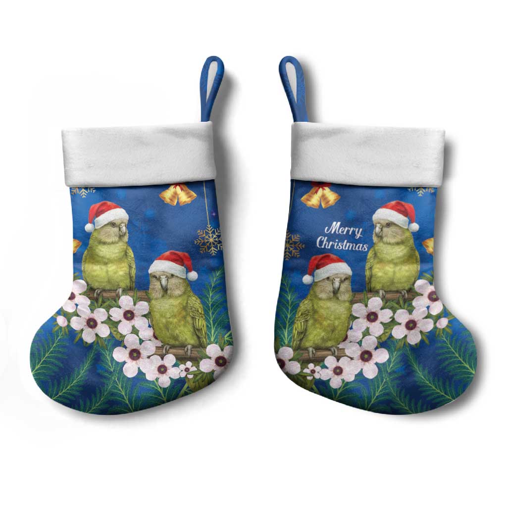New Zealand Kakapo Christmas Stocking Owl Parrot Santa Sliver Fern Manuka - Blue - Polynesian Pride