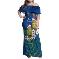 New Zealand Kakapo Christmas Family Matching Off Shoulder Maxi Dress and Hawaiian Shirt Owl Parrot Santa Sliver Fern Manuka - Blue - Polynesian Pride