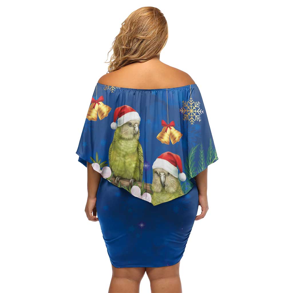 New Zealand Kakapo Christmas Family Matching Off Shoulder Short Dress and Hawaiian Shirt Owl Parrot Santa Sliver Fern Manuka - Blue - Polynesian Pride