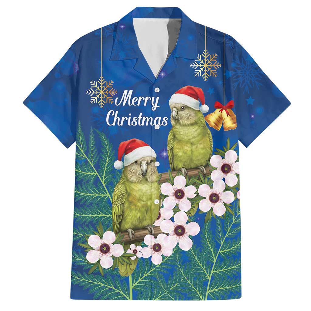 New Zealand Kakapo Christmas Hawaiian Shirt Owl Parrot Santa Sliver Fern Manuka - Blue - Polynesian Pride