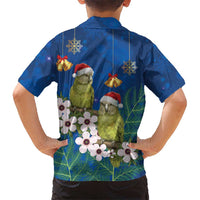 New Zealand Kakapo Christmas Hawaiian Shirt Owl Parrot Santa Sliver Fern Manuka - Blue - Polynesian Pride