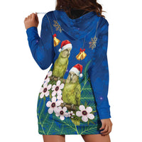 New Zealand Kakapo Christmas Hoodie Dress Owl Parrot Santa Sliver Fern Manuka - Blue - Polynesian Pride