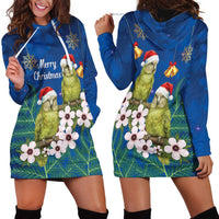 New Zealand Kakapo Christmas Hoodie Dress Owl Parrot Santa Sliver Fern Manuka - Blue - Polynesian Pride