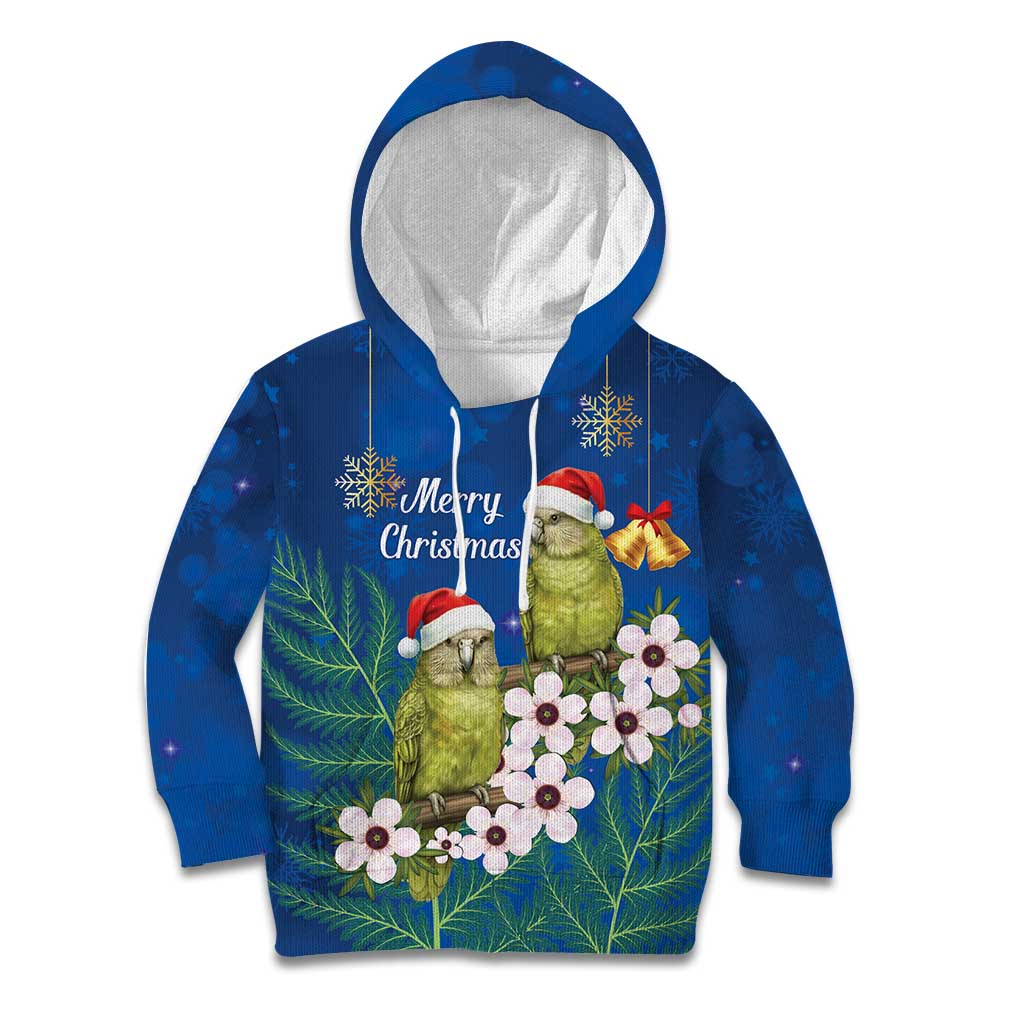 New Zealand Kakapo Christmas Kid Hoodie Owl Parrot Santa Sliver Fern Manuka - Blue - Polynesian Pride
