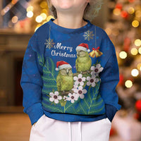 New Zealand Kakapo Christmas Kid Ugly Christmas Sweater Owl Parrot Santa Sliver Fern Manuka - Blue - Polynesian Pride