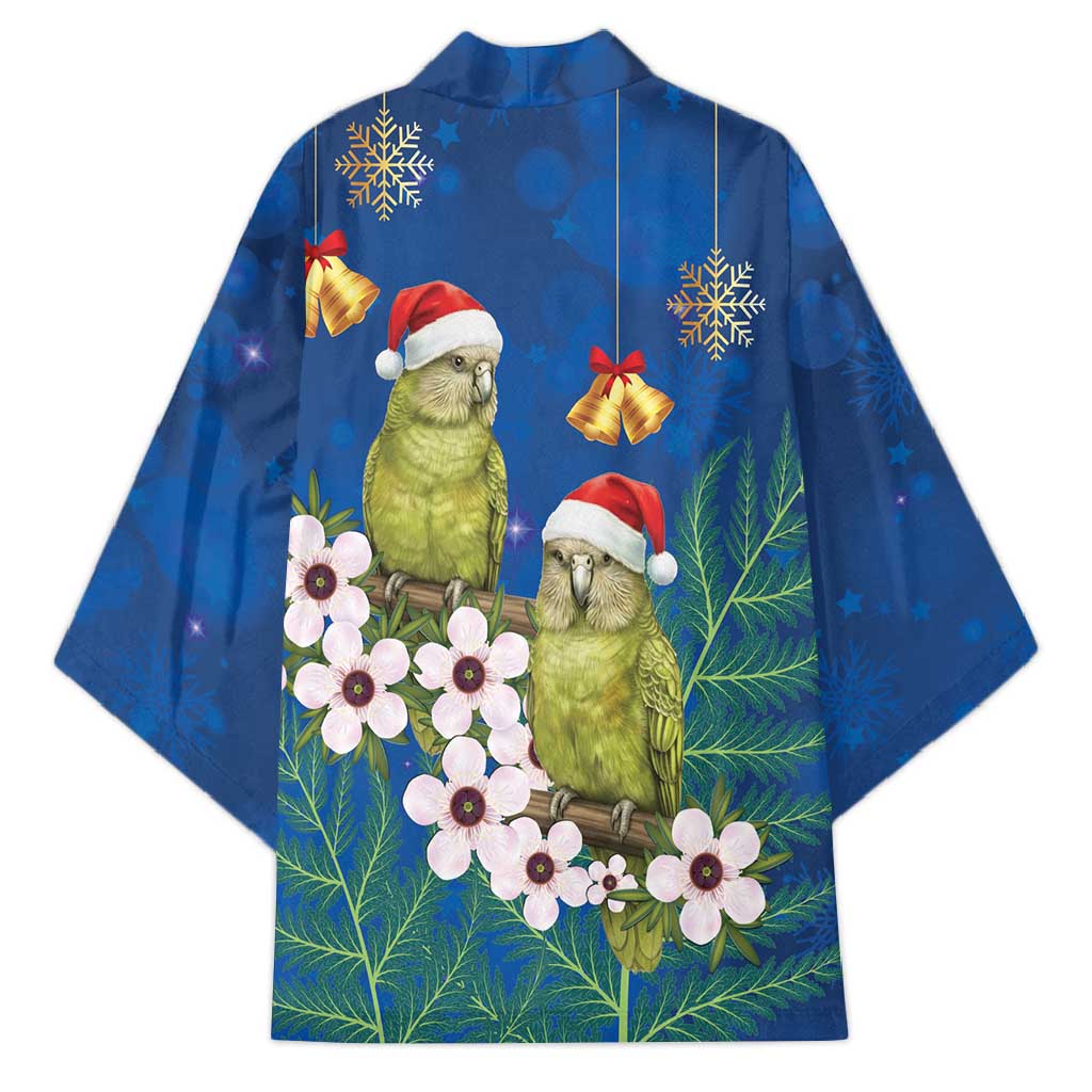 New Zealand Kakapo Christmas Kimono Owl Parrot Santa Sliver Fern Manuka - Blue - Polynesian Pride