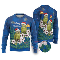 New Zealand Kakapo Christmas Ugly Christmas Sweater Owl Parrot Santa Sliver Fern Manuka - Blue - Polynesian Pride