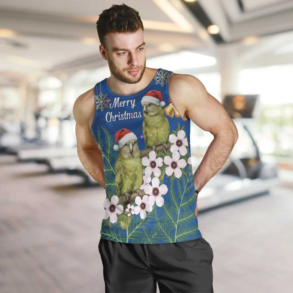 New Zealand Kakapo Christmas Men Tank Top Owl Parrot Santa Sliver Fern Manuka - Blue LT14 Blue - Polynesian Pride