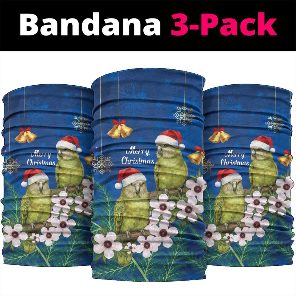 New Zealand Kakapo Christmas Neck Gaiter Owl Parrot Santa Sliver Fern Manuka - Blue - Polynesian Pride