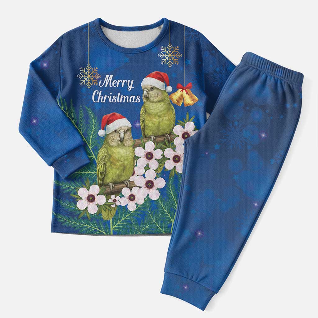 New Zealand Kakapo Christmas Pajama Set Owl Parrot Santa Sliver Fern Manuka - Blue LT14 Men Blue - Polynesian Pride