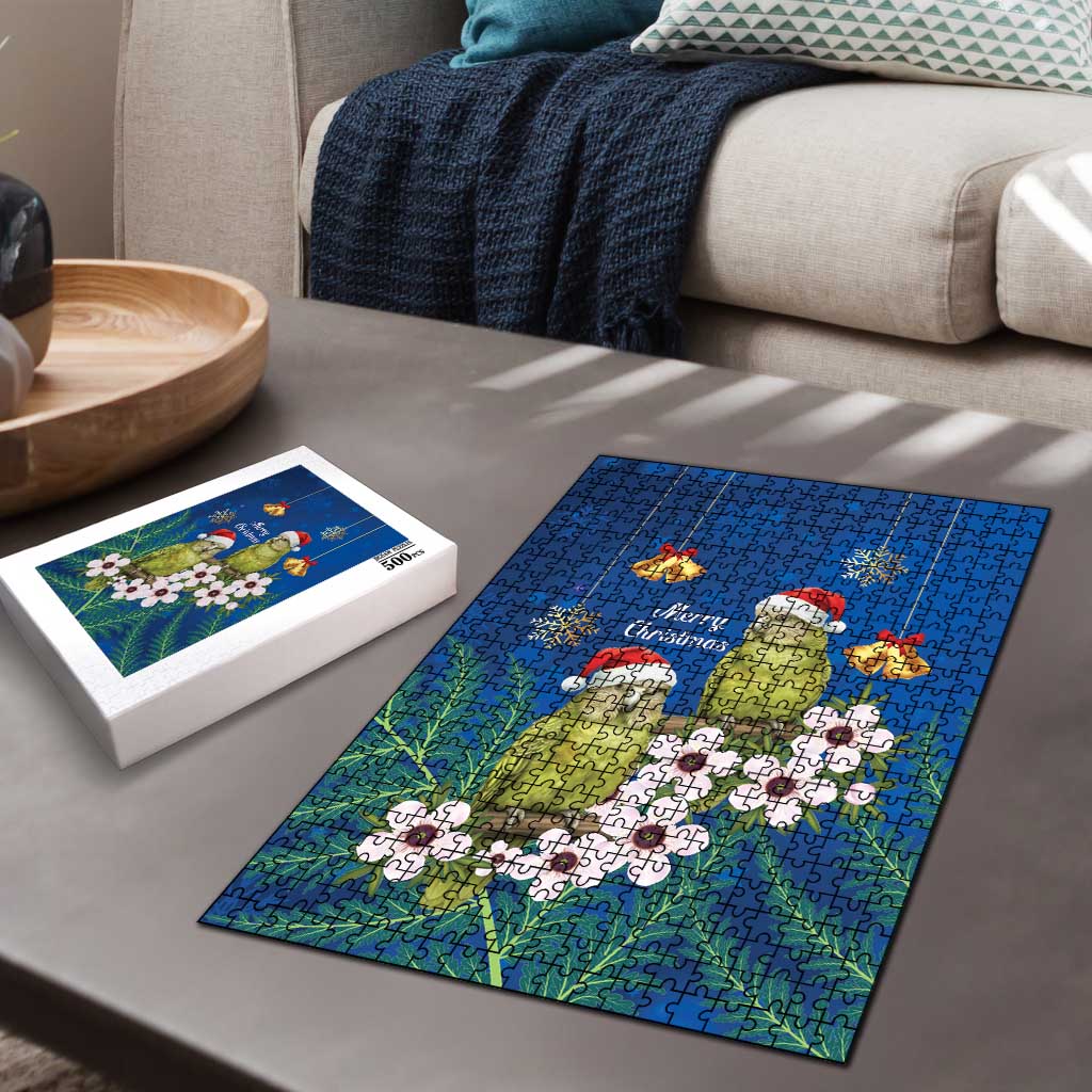 New Zealand Kakapo Christmas Puzzle Owl Parrot Santa Sliver Fern Manuka - Blue - Polynesian Pride