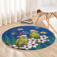 New Zealand Kakapo Christmas Round Carpet Owl Parrot Santa Sliver Fern Manuka - Blue - Polynesian Pride