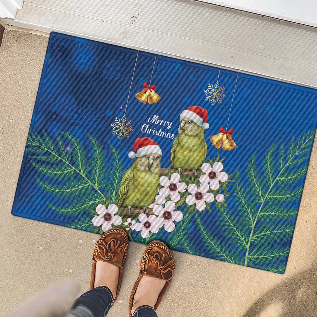 New Zealand Kakapo Christmas Rubber Doormat Owl Parrot Santa Sliver Fern Manuka - Blue - Polynesian Pride