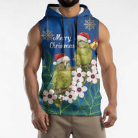New Zealand Kakapo Christmas Sleeveless Hoodie Owl Parrot Santa Sliver Fern Manuka - Blue - Polynesian Pride
