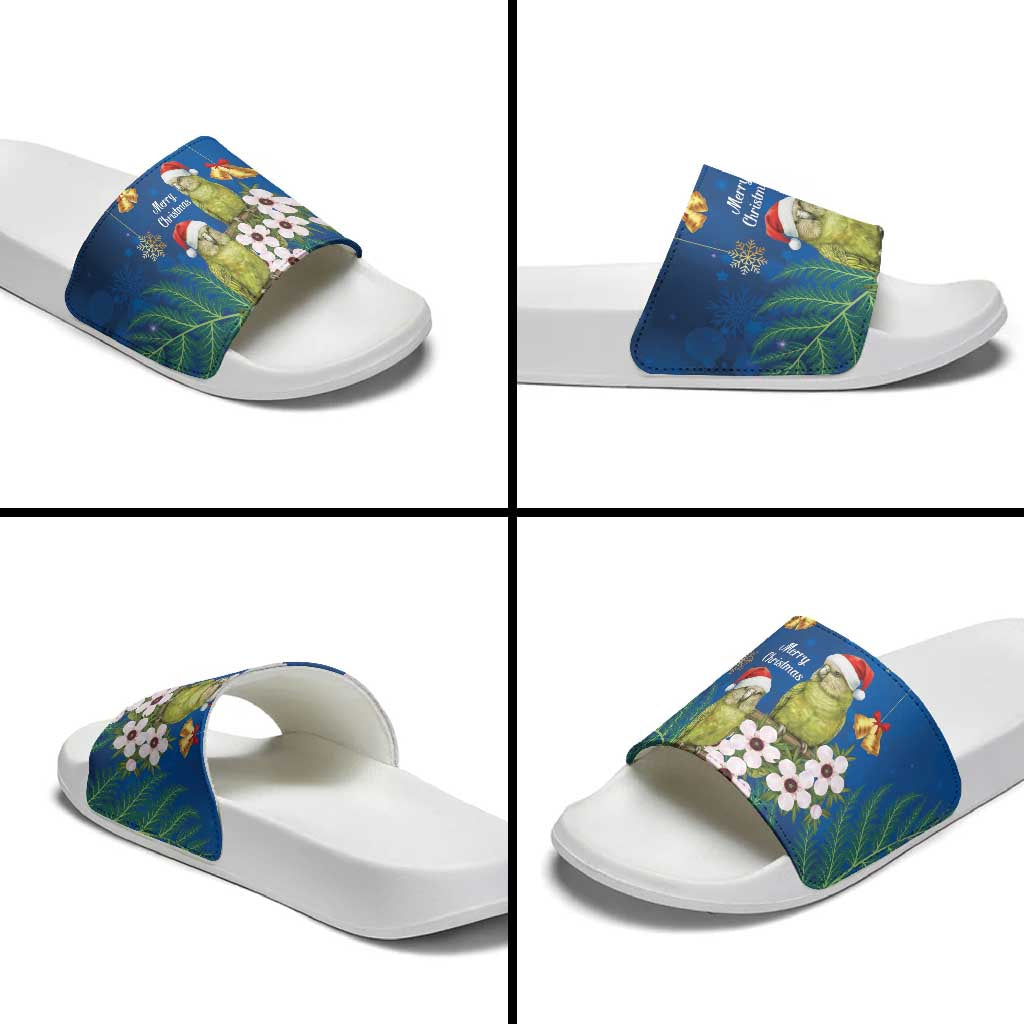 New Zealand Kakapo Christmas Slide Sandals Owl Parrot Santa Sliver Fern Manuka - Blue - Polynesian Pride