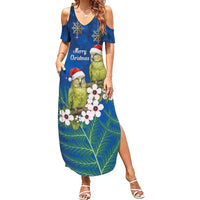 New Zealand Kakapo Christmas Summer Maxi Dress Owl Parrot Santa Sliver Fern Manuka - Blue - Polynesian Pride