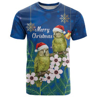 New Zealand Kakapo Christmas T Shirt Owl Parrot Santa Sliver Fern Manuka - Blue - Polynesian Pride
