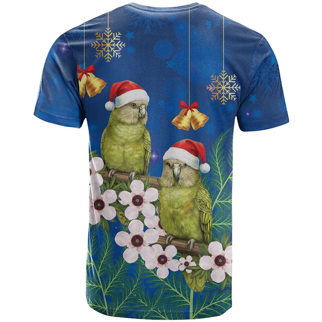 New Zealand Kakapo Christmas T Shirt Owl Parrot Santa Sliver Fern Manuka - Blue - Polynesian Pride
